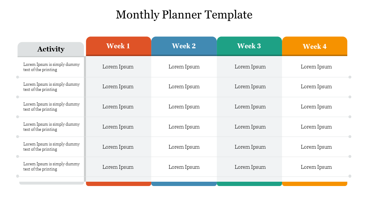 Free - Editable Monthly Planner Template For Presentation
